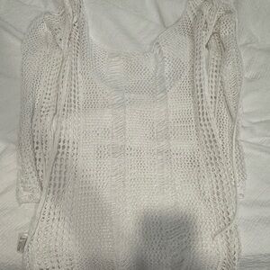 White Knit Fringe Top